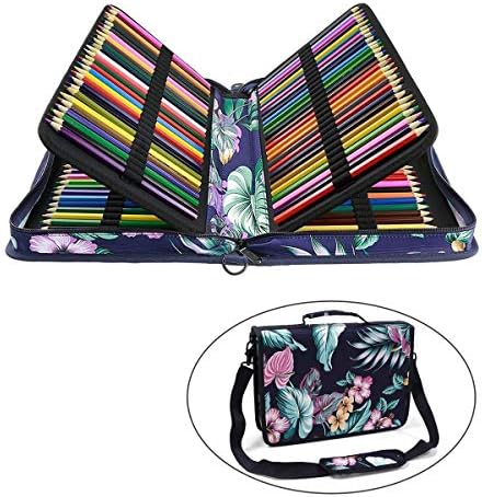 BOMKEE Gel Pen Organizer 165 Slots Colored Drawing Pencil Case Waterproof Nylon Pencil Holder Professional Pen Storage Bag for Prismacolor Pencil, Marker, Gift for Beginner Artist(Mulberry Blue)