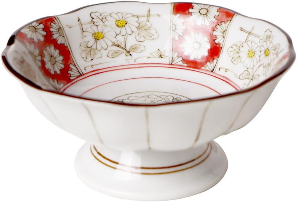 Awasaka JP88-F01 Japanese Tableware Japonica Chrysanthemum Flower Dessert Pot, φ4.7 x 2.2 inches (120 x 55 mm)