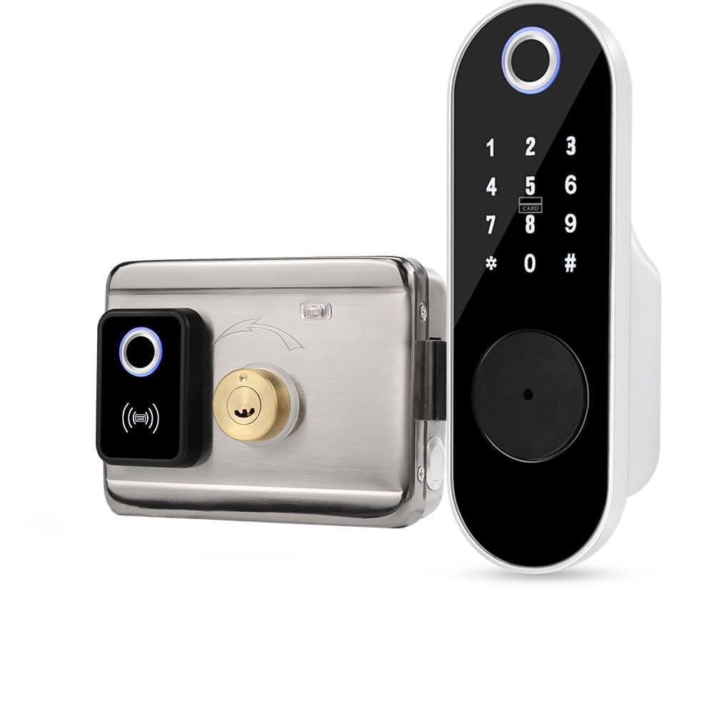 Serrure de Porte à Empreinte Digitale,Verrou de Clavier sans Clé avec Entrée de Clé, mot de Passe anti-Fouille,Serrure Antivol Intelligente
