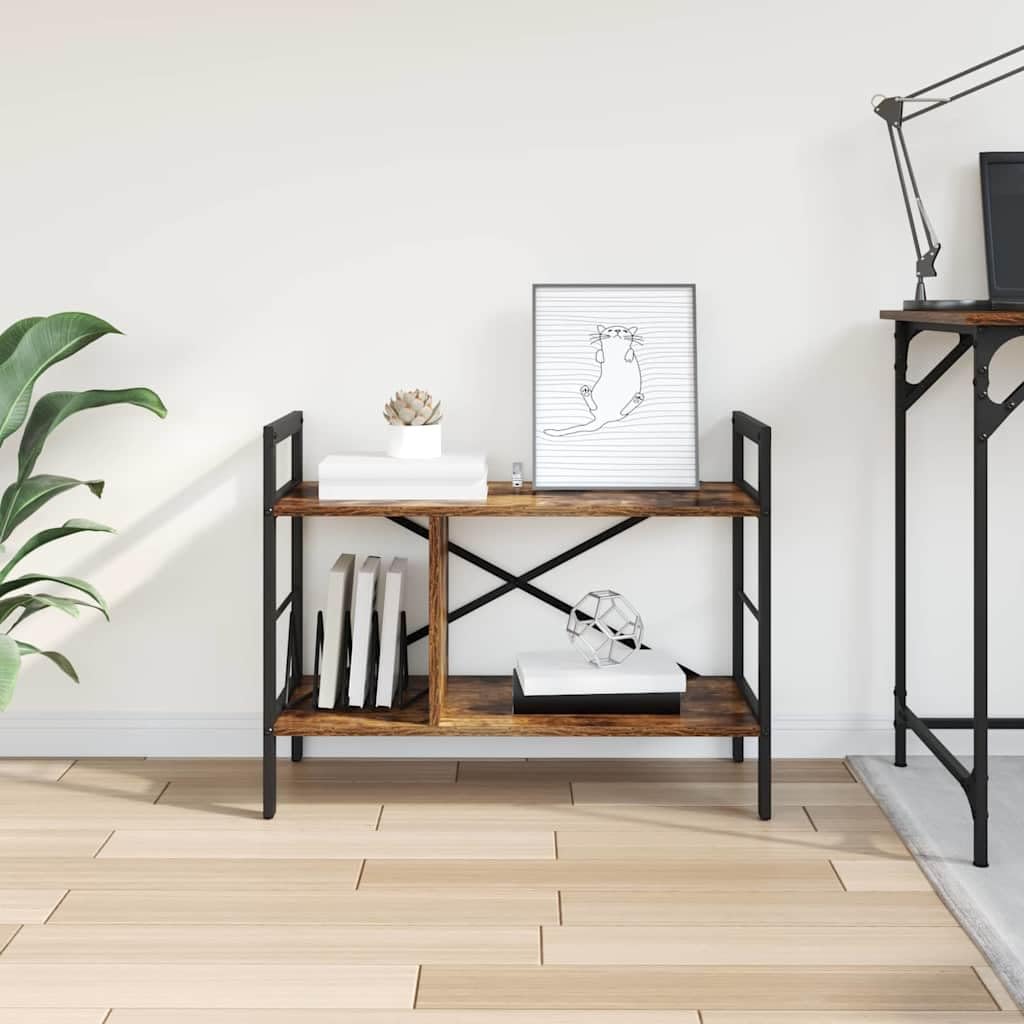 Libreria 3 Ripiani 75x30x58,5 cm Legno Ingegnerizzato Acciaio | Scaffale autoportante industriale rovere fumé per soggiorno studio o ufficio con piedini regolabili.