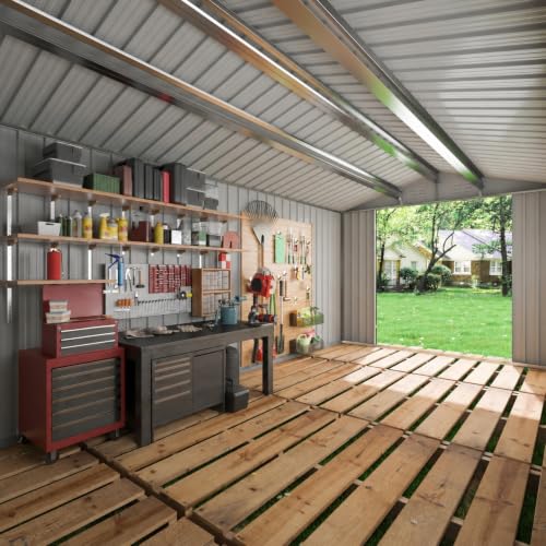 Image of AirWire 12x18 FT Outdoor Storage Shed | Metal Shed with Updated Frame Structure and Lockable Doors for Backyard Garden Patio Lawn Black