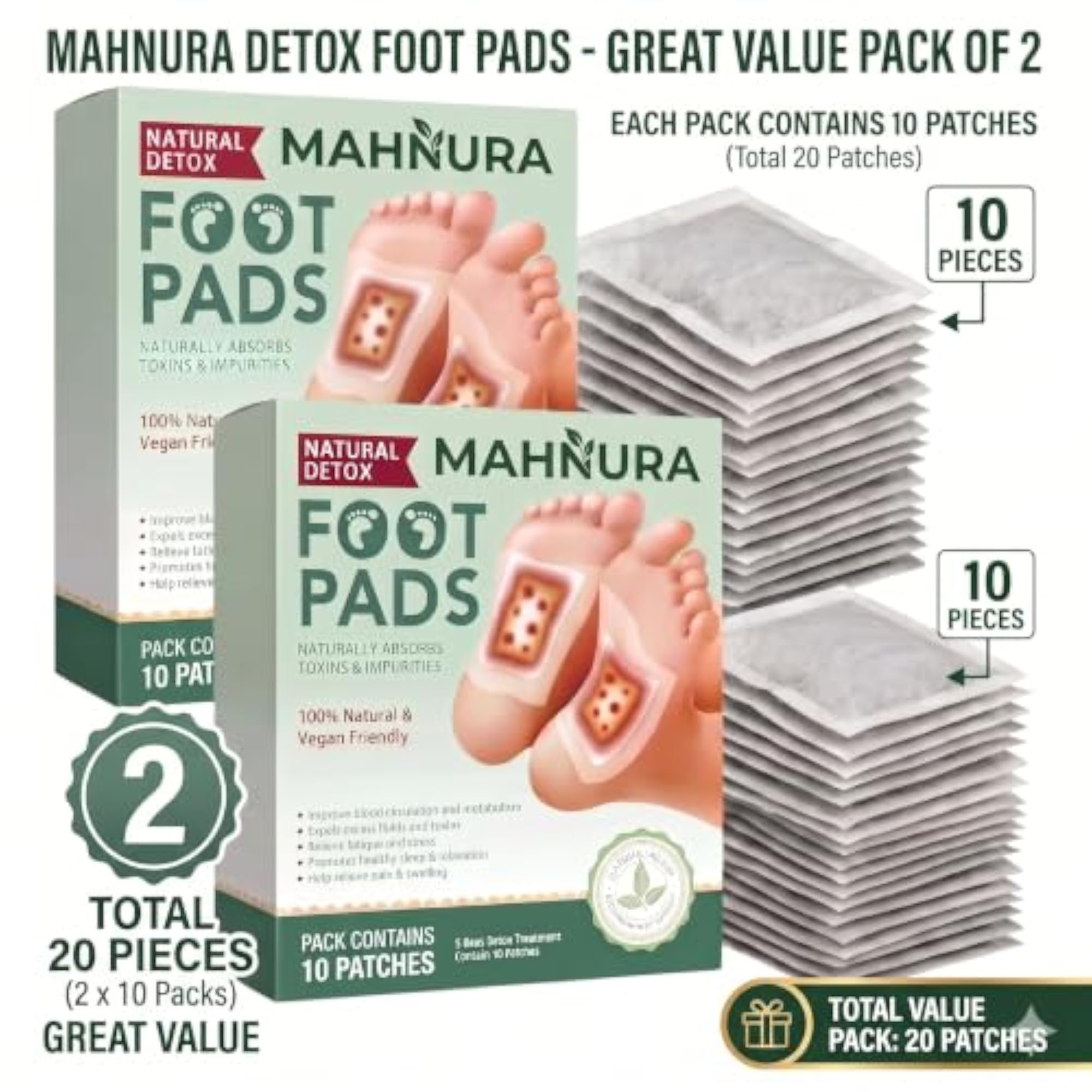 Herbal Detox Foot Pads for Sleep Aid and Relief, Pack of 2