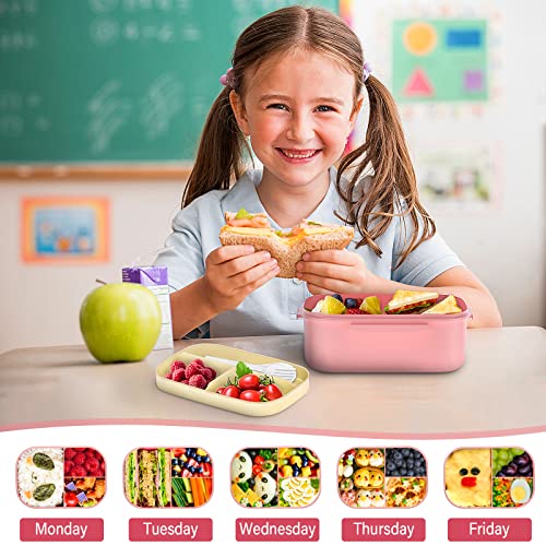 Bento Box Kids, 1.3Ml Lunch Box Kids With Sauce Container & Cutlery, 6 Compartments Carrying Handle Bento Lunch Box For Kids With Bento-Style Tray, Great Lunch Containers For Adults Kids Toddler, Pink #TOP2