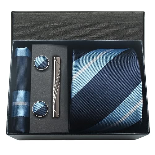 Image of Striped Plaid Polka Dot Mens Tie Formal Necktie Pocket Squares Ties Clips Cufflinks Classic for Men Set