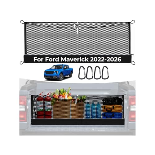 Image of 3-Layer Cargo Net for Ford Maverick 2022-2026, Zoned Storage Truck Bed Net | with Integrated Zippered Storage Bag, Heavy-Duty Cargo Organizer Netting for Camping, Trips & Everyday Use