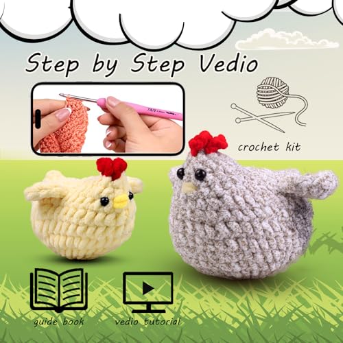 Image of Crochet Kit for Beginners,Chicken Crochet Starter Kit with Step-by-Step Video Tutorials,Crochet Animal Kits for Adults,Chicken Crocheting Set Complete Included
