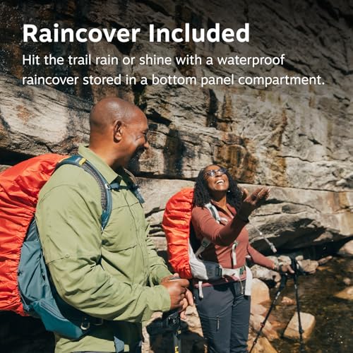 Image of Osprey Stratos 34L Men's Hiking Backpack - Camping Bag with Waterproof Raincover, Bottle Pockets, & Gear Straps, Pine Leaf