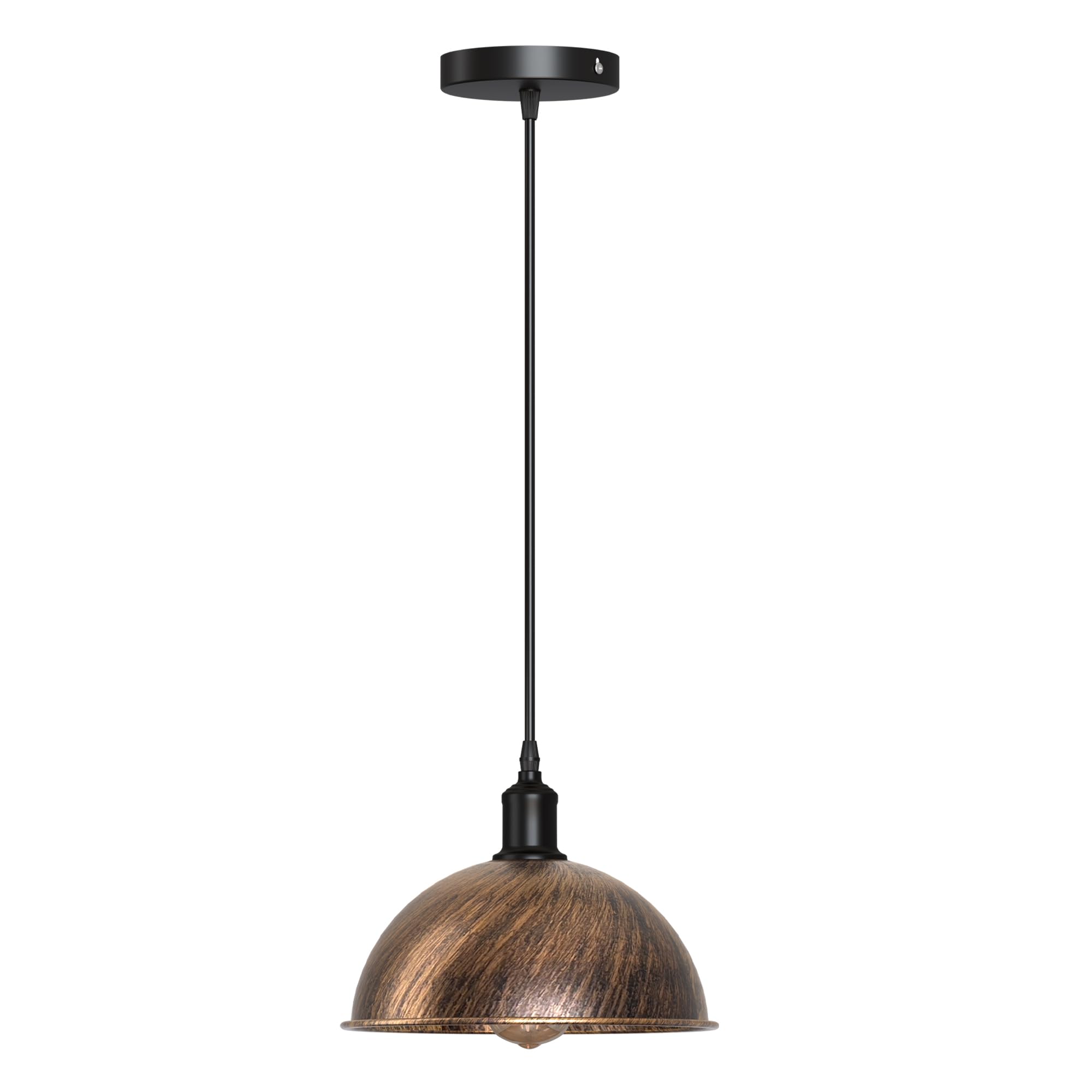 Brushed Copper Dome Pendant Ceiling Light 8.26"Inch (21CM) Industrial Metal Hanging Lamp with Strong 1M Rubber Cable, Farmhouse Fixture for Kitchen & Living Room Lighting (Brushed Copper, 21CM)