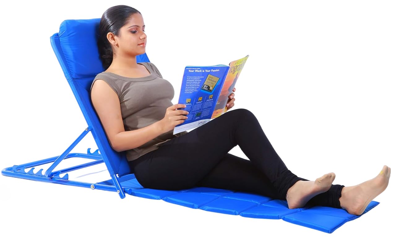 GLORIFIED ORTHO Adjustable Orthopaedic Back Rest with Lumbar Support and Memory Foam Cushion - Foldable and Portable (Blue) with Extra Length Mat and Pillow Inside (B07ZZKFXBY) Amazon Price History, Amazon Price Tracker