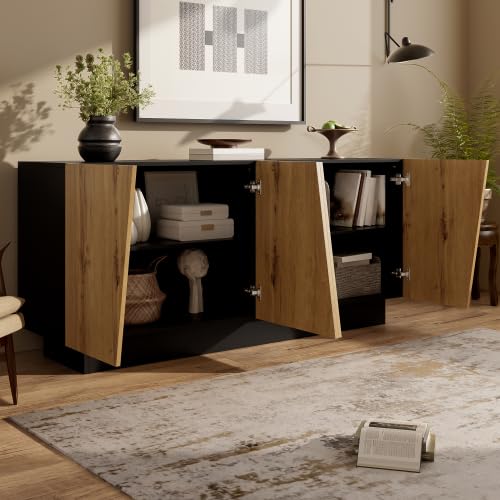 vutizal Sideboard Modern, Aufbewahrungsschrank 160 cm Breit mit Geometrischer Front & Verstellbarem Regalboden – Anrichte, Buffetschrank für Wohnzimmer, Essbereich, 160 x 40 x 72 cm