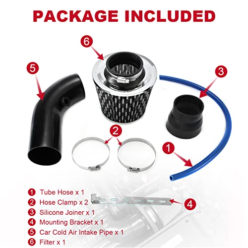Alavente Car Air Intake Kit 3" Universal Cold Air Intake Pipe Kit Aluminium Automotive Air Intake Air Filter Induction Flow Hose Pipe Kit (Black) #TOP4