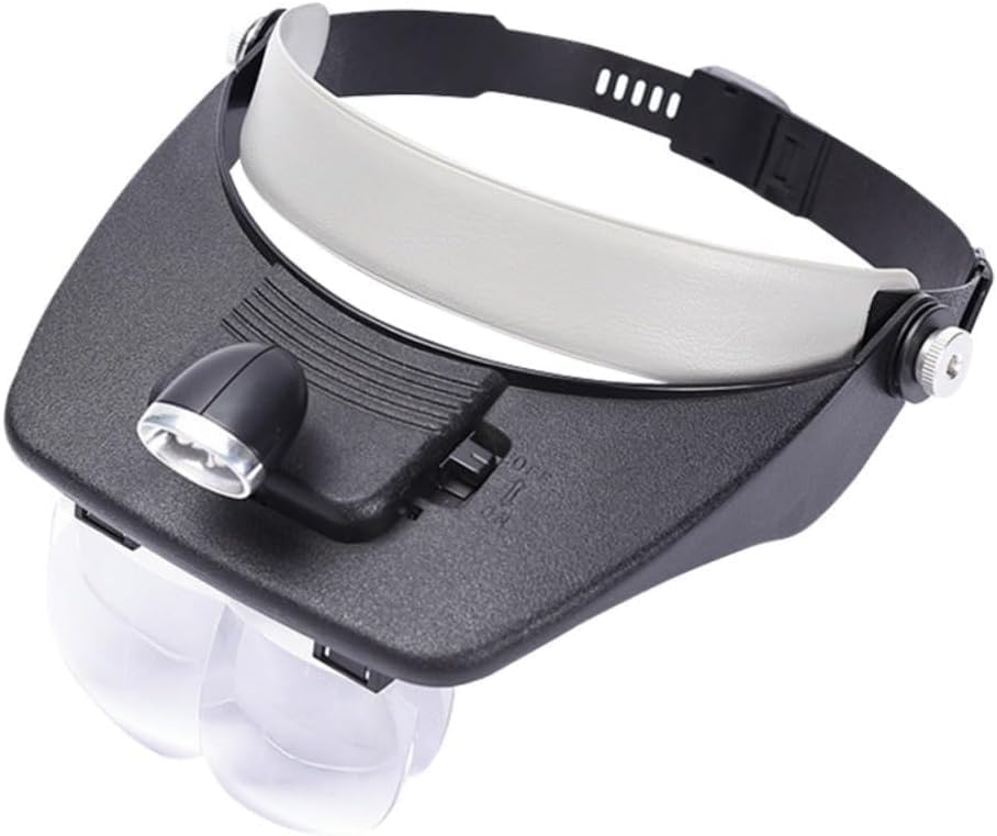 Head Mount Magnifier with LED Light, Magnifying Glasses, Glasses-Type Loupe, 6 Replacement Lenses, 1.5X - 8X, Watch Repair, Precision Work, Tools, Rechargeable, Lightweight, Hands Free, Angle