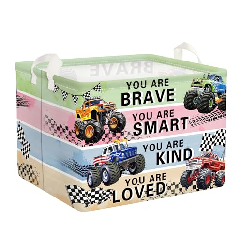 HUUMONSS Cars - Cesta plegable para ropa sucia de bebé, cesta de almacenamiento grande para niños, caja de juguetes para guardería, camión monstruo, 36 L