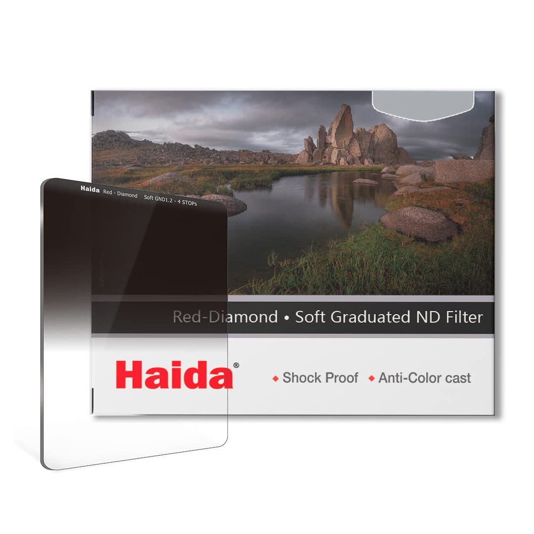 Haida Square Rectangular GND Filter 100 x 150mm Multi-Coated Nano Coatings Red Diamond Soft-Edge Graduated Neutral Density Optical Glass ND1.2 Filter (4-Stop)