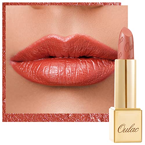 OULAC Lippenstift Metallic Glanz Finish, Orangefarbener Farbton, Hochpigmentierter, Kein Körniges Gefühl, Langlebig, Feuchtigkeitsspendende Formel, Vegan, 4.3g, (05) Be Happy