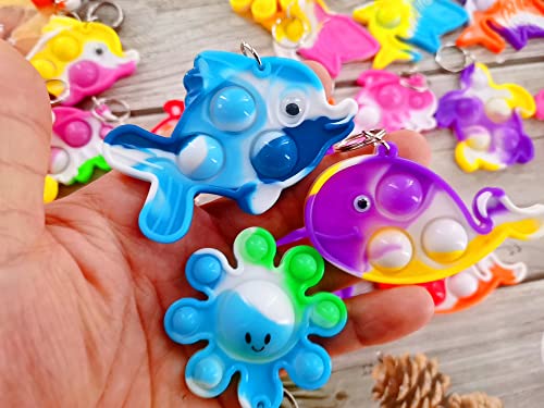 Image of 30 Packs Shark Turtle Dolphin Fish Octopus Mermaid Whale Mini Ocean Assorted fidgets Bubble Toys for Kids Children Classroom Students Gifts from Teacher,Birthday Party Favors