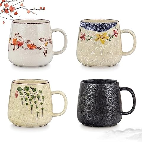 clothmile 2.8 inch 4 Pieces Japanese Retro Ceramics Mug Asian Chinese Coffee Cups Set for Restaurant, Diner, Farmhouse, Coffee Shop, Home Cover