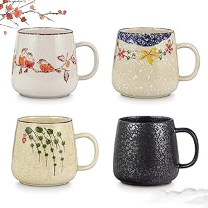 clothmile 2.8 inch 4 Pieces Japanese Retro Ceramics Mug Asian Chinese Coffee Cups Set for Restaurant, Diner, Farmhouse, Coffee Shop, Home clothmile 28 inch 4 Pieces Japanese Retro Ceramics Mug Asian Chinese Coffee Cups Set for Restaurant Diner Farmhouse Coffee Shop Home