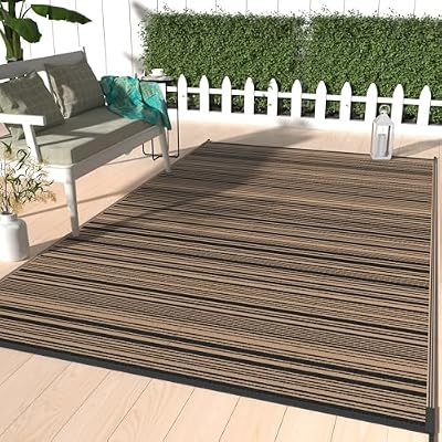 GENIMO Outdoor Rug 5x8 ft Waterproof, Reversible Plastic Straw Patio Rug for RV Camping Mat, Deck, Backyard Balcony Mat - Lightweight & Easy to Clean, BlackBrown