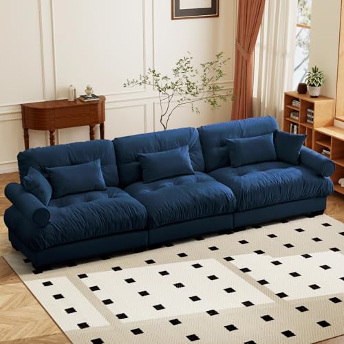 Image of SoarFlash 130 inch Sectional Sofa 3 Seat Couch, L Shaped Modern Sofa with Solid Wood Legs, Couches Sofas for Living Room Apartment, Comfortable Small Couches for Small Spaces, Blue