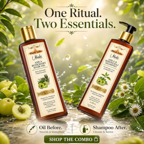 Image of Khadi Utkrisht Premium Amla & Bhringraj Hair Shampoo and Hair Oil Combo | Herbal Ayurvedic Hair Growth & Hair Fall Control Kit | Nourishes Scalp, Strengthens Hair Roots, Reduces Breakage, Adds Shine | Suitable for All Hair Types- Pack of 2