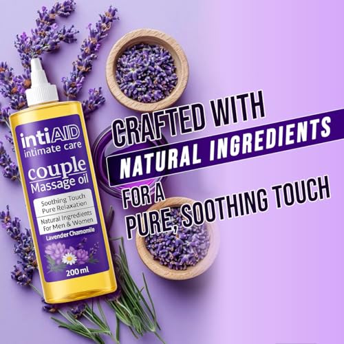 Image of Couple Massage oil with Sensual Bliss of Lavender & Chamomile. Ideal for Couples Date Nights, Mutual Pleasure & Soothing Massage Experience. Non-Sticky Texture - 200ml. (Pack of 2) (Intiaid Couple Pack of 2)