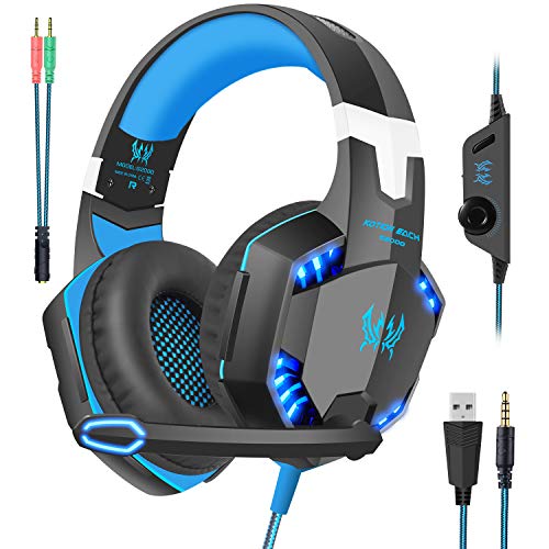 Gaming Headset with Mic for Xbox One,PC,PS4,Over-Ear Headphones with Volume Control LED Light