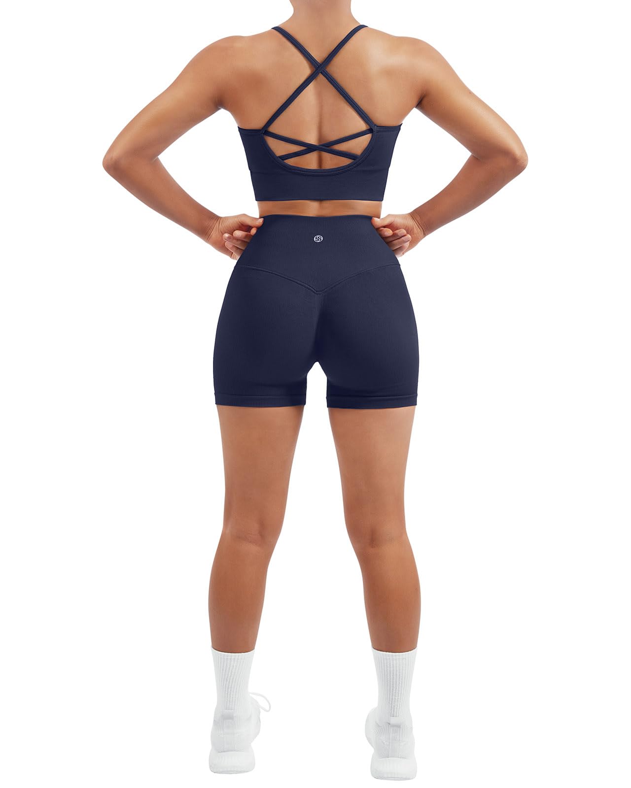 SUUKSESS Women Seamless 2 Piece Workout Sets Criss Cross Sports Bra High Waist Booty Shorts