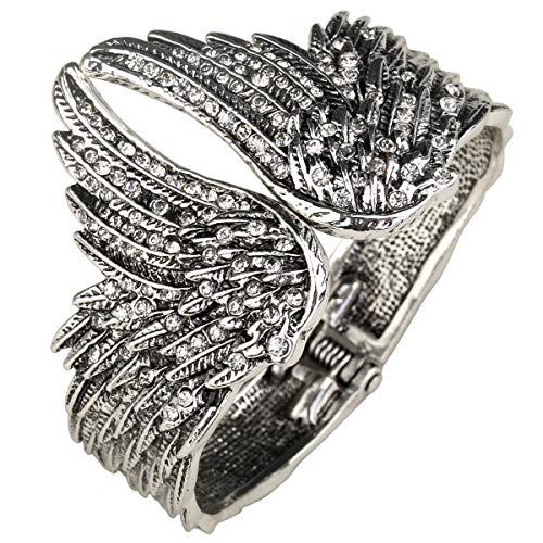 YACQ Women's Guardian Angel Wings Hinged Bangle Bracelets Fit Wrist Size 6.5 to 7.5 inch - Lead & Nickle Free - Women Girls Biker Jewelry - Costume Accessories