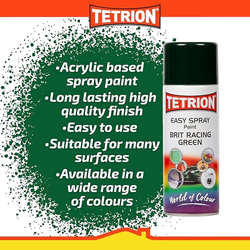 Image of Tetrion Easy Spray Paint - Brit Racing Green 400ml - Acrylic Spray for Wood, Metal, Plastic, Ceramic & More, Long Lasting, Smooth Finish - Indoor & Outdoor Use, 13.5 Oz