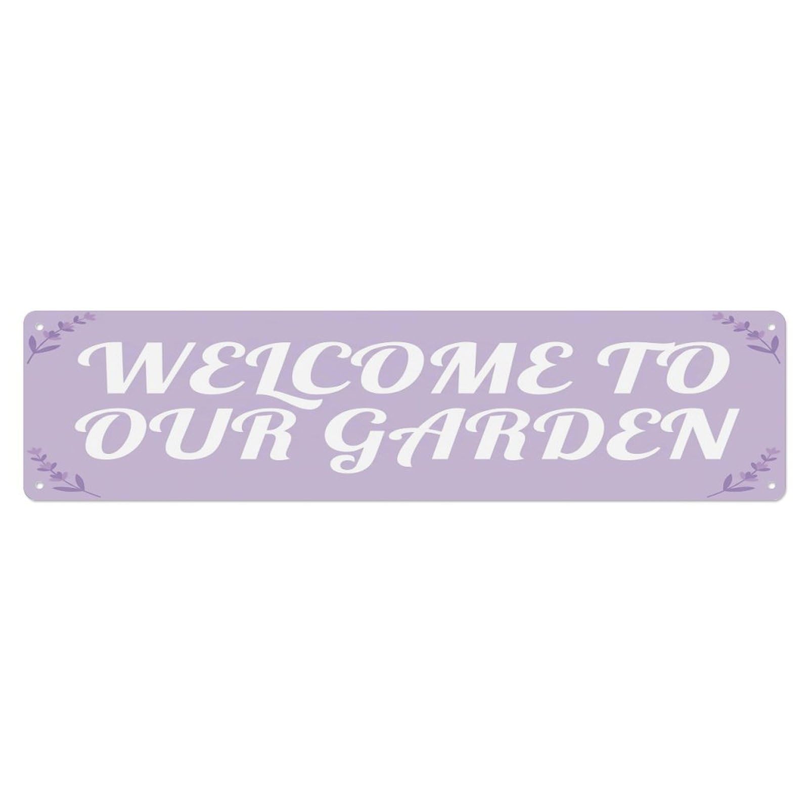 Vintage Welcome to Our Garden Lavender Mist Metal Tin Sign