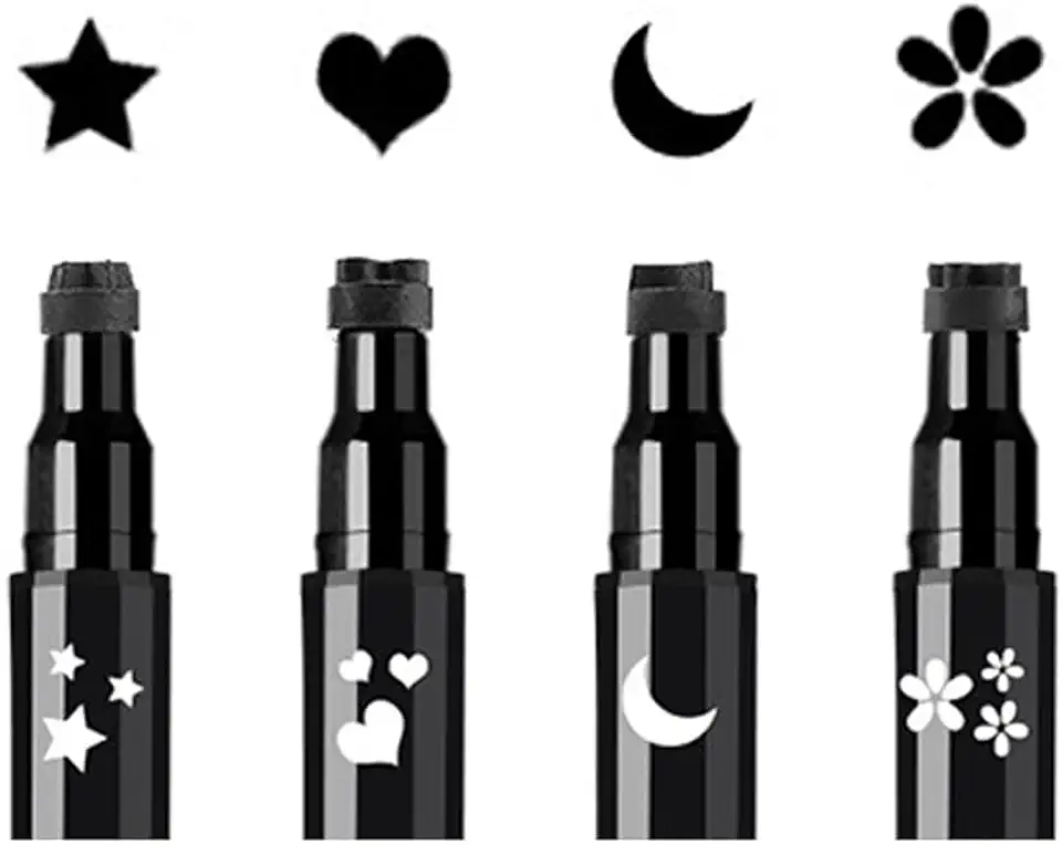 Conjunto de carimbo facial e delineador, 4 peças de carimbos em forma preta e delineadores de feltro, caneta de maquiagem para olhos 2 em 1 com ponta dupla