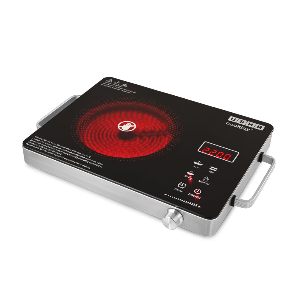 USHA IR2200TCB Infrared Induction Cooktop with grill | 2200 Watts | 11 Power Level | 4 Preset Menu | Feather Touch Controls | Digital display | 1 Year Warranty| Black-image-0