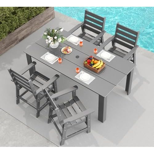 GREENVINES 5-Piece Patio-Dining-Set | HDPE Plastic | Outdoor Table and Chairs Sets for 4 | Patio Furniture | All Weather | Umbrella Hole | for Backyar