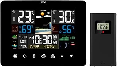 Station météo sans fil, Thermomètre Hygromètre Numérique Intérieur et Extérieur Avec Prévisions Météo, baromètre, alarme, phase de lune, horloge météo avec capteur extérieur