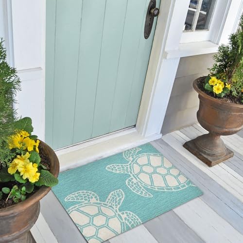 Liora Manne Capri Indoor/Outdoor Handmade Synthetic Blend Durable Area Rug - Transitional Geometric Casual Beach Colorful (Turtle Aqua) (2' x 3')