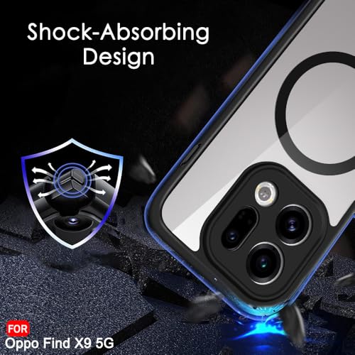 Image of TheGiftKart Hybrid Shockproof Back Cover Case for Oppo Find X9 5G Compatible with MagSafe | Hard Back Cover for Oppo Find X9 5G (PC & TPU, Transparent Clear Back, Black Sides)