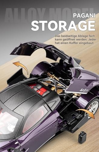 Image of Model Car Exclusive Alloy Metal Pull Back Die-cast Car Metal Pullback Toy car with Openable Doors & Light Music Best Gifts Toys Kids (1:18 Scale Pagani Huayra Super - White)