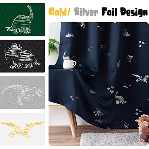 Vangao VGUSBLKDNGM-5263S17 Navy Blue Blackout Curtains Dinosaur Curtains For Boys Kids Nursery Girls Room Silver Dino Foil Print Thermal Insulated Grommet Top Window Drapes 63 Inches Length 2 Panels thumb #6