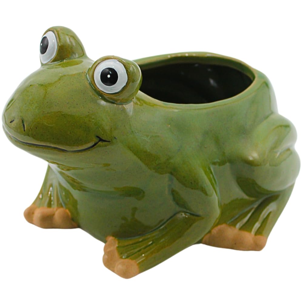 Dekohelden24, plant pot, planter, decorative bowl made of ceramic, motif: frog, dimensions (L x W x H): approx. 22.5 x 17 x 14.5 cm, 14.5 cm