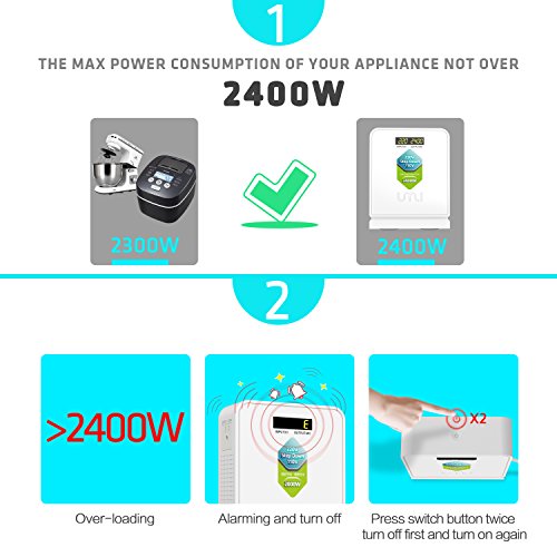 UMI 220V to 110V Step Down Voltage Converter 2400Watts with 110V and 100V Output for Using US and Japan Appliance in Asia or Europe - Thumbnail 4