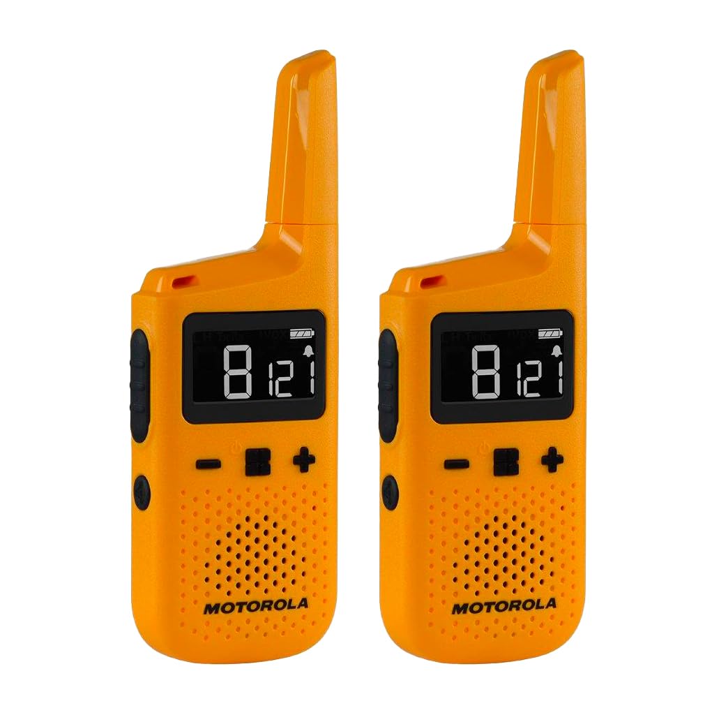 Motorola Solutions - T72 Amarillo, Walkie Talkie Talkabout, Aparatos de Radio, 2 Unidades, PMR446, IP54, Alcance 8 km, hasta 24 Horas de Duración, Color Amarillo, Compacto y Liviano