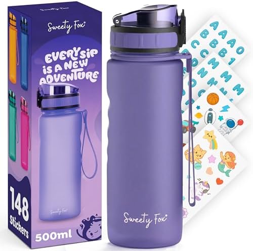 Sweety Fox - Kinder-Trinkflasche Kohlensäure Geeignet 500ml - Lila | Trinkflasche Sport 100% Auslaufsicher & Wasserflasche Spülmaschinenfest