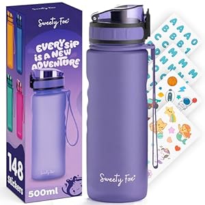Sweety Fox Trinkflasche Kinder Kohlensäure Geeignet 500ml, Lila - Trinkflasche Sport 100% Auslaufsicher & Wasserflasche Spülmaschinenfest