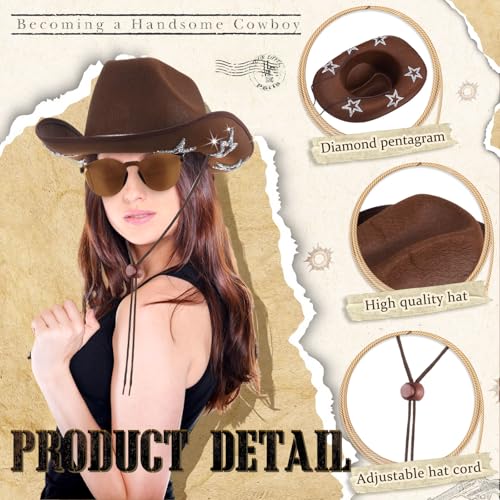 Image of Hercicy 4 Pcs Cowgirl Costume Set Cowboy Hat Sunglasses Bandana Earring Halloween Costume Accessories for Women Cosplay Party
