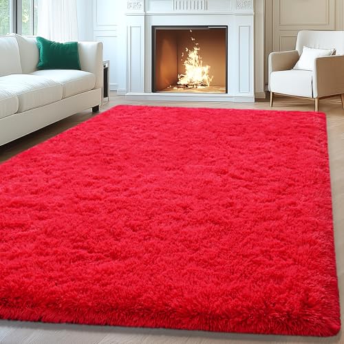 8x10 Area Rugs for Living Room, Red Large Fluffy Rugs for Bedroom, Soft Carpet Shag Kids Room Rug, Non-Slip Fuzzy Rugs Indoor (Red, 8ft x 10ft)