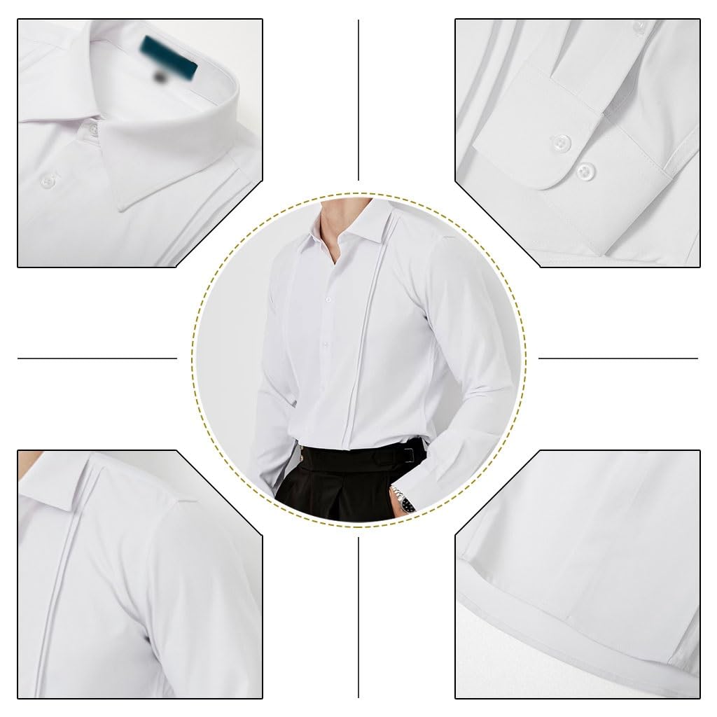 Camisa Francesa Sin Planchar para Hombres, Camisa Blanca Ajustada De Manga Larga, Atuendo De Boda