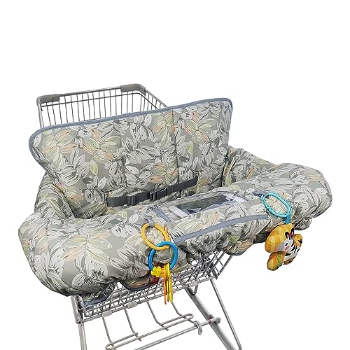 Image of Shopping Cart Cover for Baby boy Girl, Multi-in-1 Cart Covers for Babies, Soft Padded Infant High Chair Cover, Machine Washable, Grocery cart seat Cushion Cover Grey Leaves
