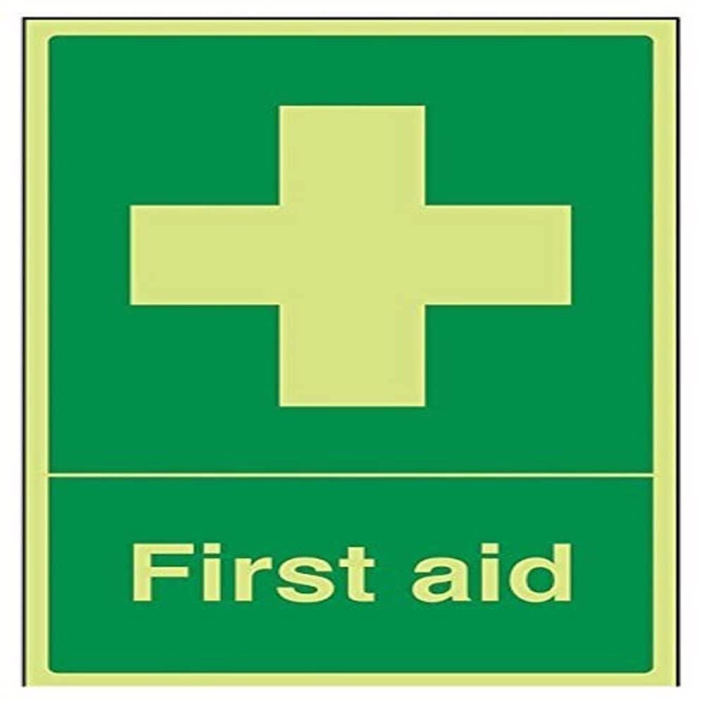 VSafety 31001AU-G "First Aid" First Aid General Sign, Glow In The Dark, 1 mm Plastic, Portrait, 200 mm x 300 mm, Green