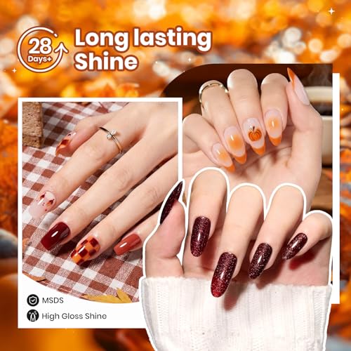 Image of Beetles Fall Gel Polish Set, 6 Colors Orange Burgundy Glitter Cat Eye Gel Nail Polish with Magnet, Maple Gleam Soak Off UV LED Manicure Kit, Autumn Nail Colors for Daily Wear Travel Gifts